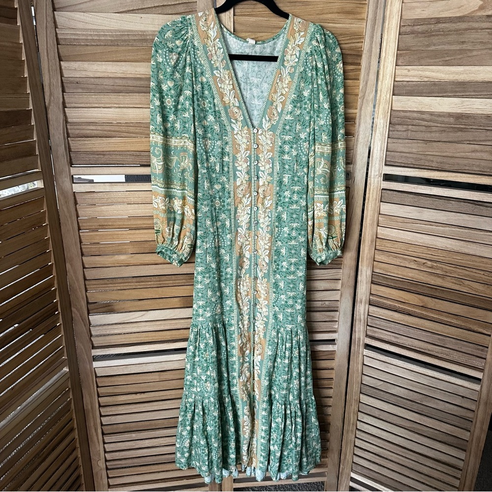 Spell Madame Peacock Button Through Gown in Emerald size XS - Picture 5 of 8